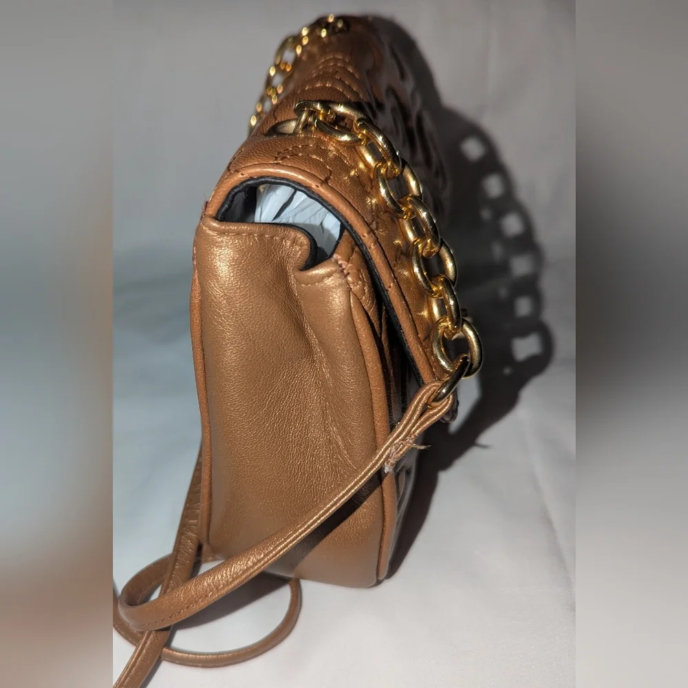 LJS Collection Chic Quilted Tan Crossbody Bag